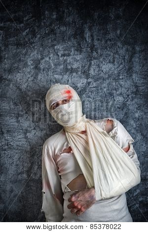 Injured Man With Head Bandages
