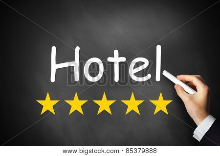 Hand Writing Hotel On Black Chalkboard Five Stars