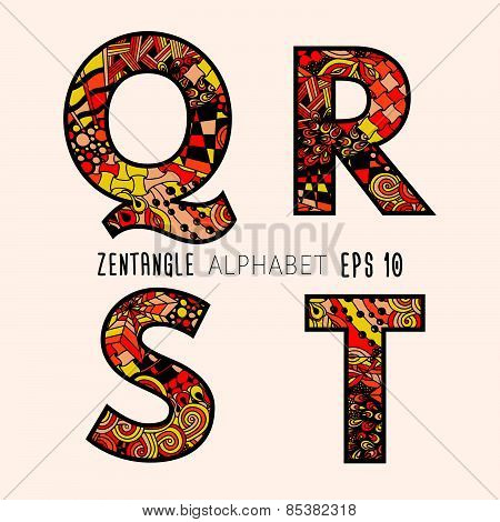 Vector set of zentangle letters.