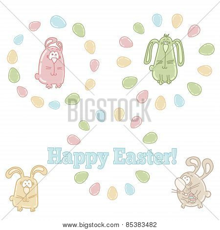 Vector set of easter symbols - easter eggs, bunnies and words HAPPY EASTER!
