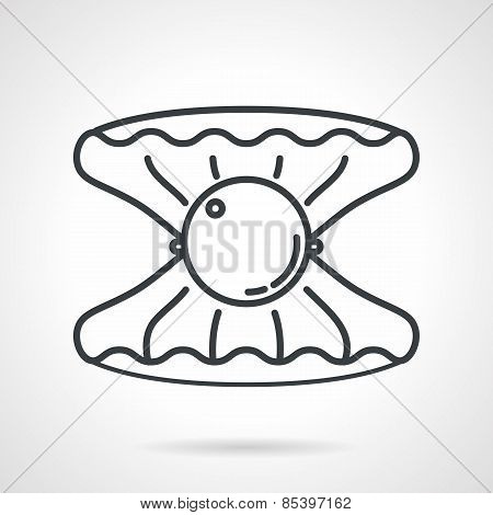 Shell with pearl black line vector icon