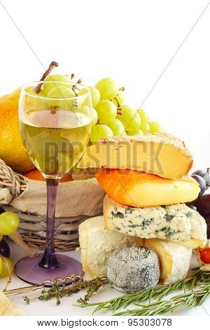 Cheese, Wine And Fruits
