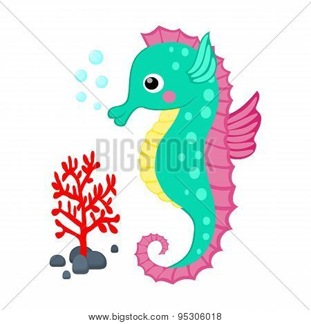 Cute cartoon seahorse