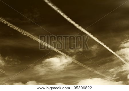 Sepia Sky With Contrails