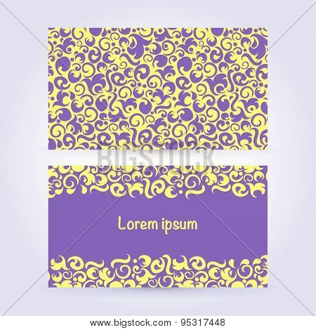 Two Cards With Abstract Ornament In Yellow And Violet Colors