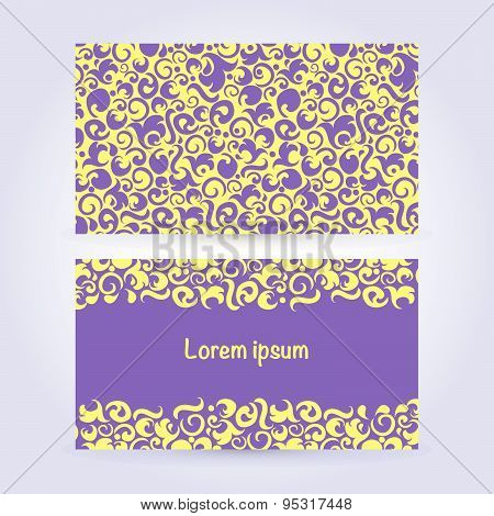 Two Cards With Abstract Ornament In Yellow And Violet Colors