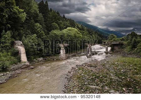The destroyed bridge