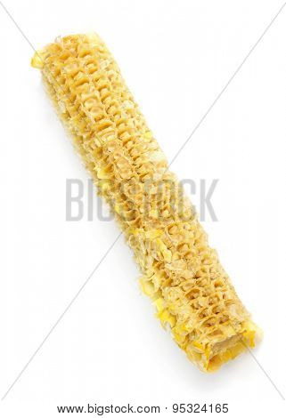 Fully eaten corn on the cob isolated on white