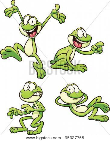 Cartoon frog in different poses. Vector clip art illustration with simple gradients. Each on a separate layer.