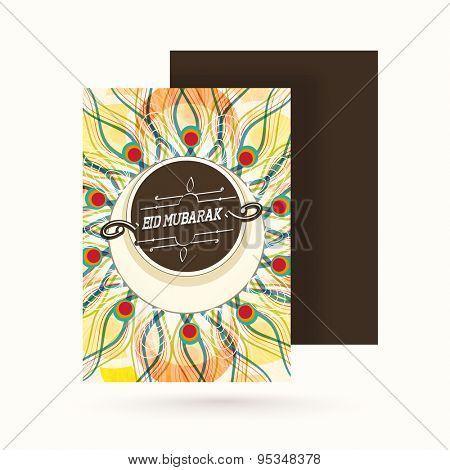 Beautiful floral design decorated greeting card with envelope for holy festival of Muslim community, Eid Mubarak celebration.