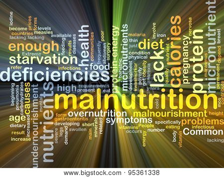 Background concept wordcloud illustration of malnutrition glowing light