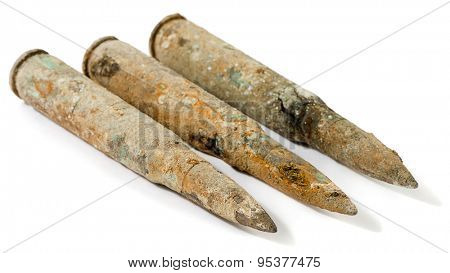Three rifle bullets taken from World War II shipwreck called Saint Didier.    