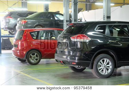 Serpuhov, Russia, June, 23, 2015: Cars in a dealer repair station in Serpuhov, Russia