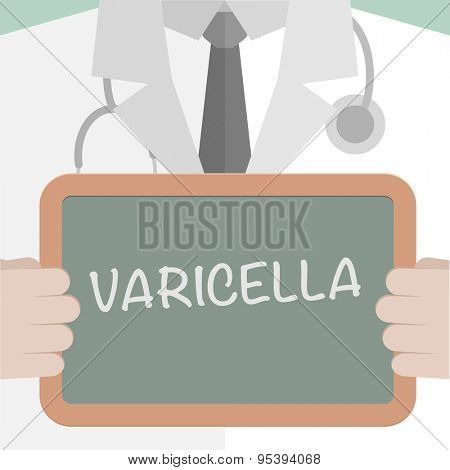 minimalistic illustration of a doctor holding a blackboard with Varicella text, eps10 vector
