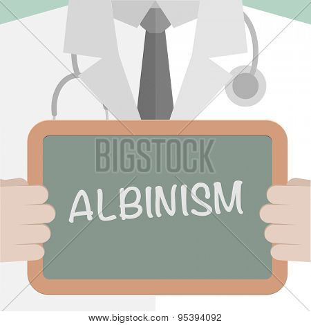 minimalistic illustration of a doctor holding a blackboard with Albinism text, eps10 vector