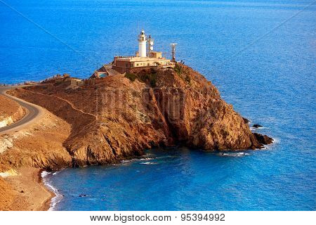 Almeria Cabo de Gata lighthouse aerial in Mediterranean sea of Spain