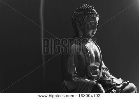 Decorative Buddha Statue, Buddha In The Background Of Incense, Shakyamuni Attained Enlightenment. Th