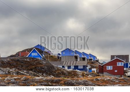 Colorful Cottages Hidden Among The Stones In The Suburb Of Nuuk City, Greenland