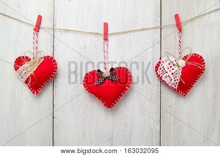 Beautiful Festive Heart Weigh On Cord On Wooden Background