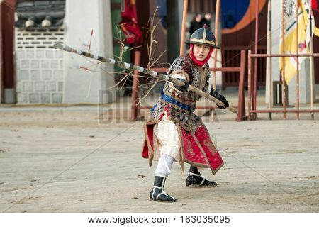 Gyeonggi-do, Suwon-si, South Korea - December 23, 2016: Traditional Martial Arts Trial Performance,