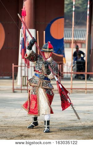 Gyeonggi-do, Suwon-si, South Korea - December 23, 2016: Traditional Martial Arts Trial Performance,