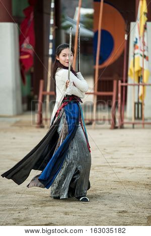 Gyeonggi-do, Suwon-si, South Korea - December 23, 2016: Traditional Martial Arts Trial Performance,