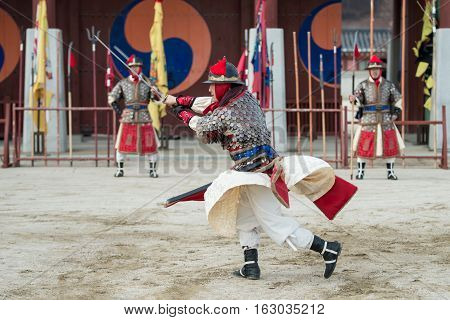 Gyeonggi-do, Suwon-si, South Korea - December 23, 2016: Traditional Martial Arts Trial Performance,