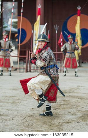 Gyeonggi-do, Suwon-si, South Korea - December 23, 2016: Traditional Martial Arts Trial Performance,