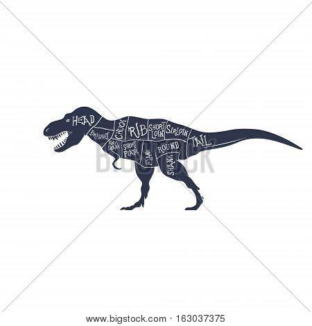 Dinosaurs illustration with cut scheme on white background. Vector illustration