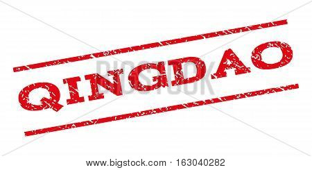 Qingdao watermark stamp. Text caption between parallel lines with grunge design style. Rubber seal stamp with unclean texture. Vector red color ink imprint on a white background.