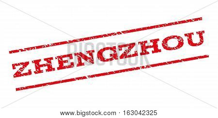 Zhengzhou watermark stamp. Text tag between parallel lines with grunge design style. Rubber seal stamp with scratched texture. Vector red color ink imprint on a white background.