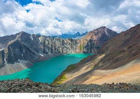Landscape With Mountain Lake Ala-kul, Kyrgyzstan.