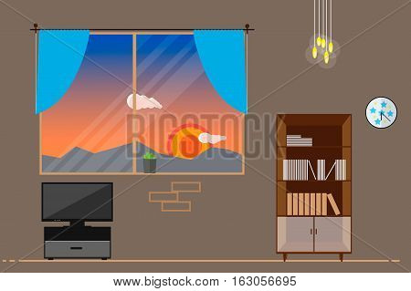 Window with view at sunset  in room