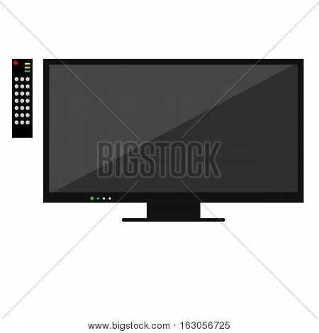Flat black  tv screen with remote control isolated illustration