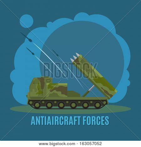 Antiaircraft force on blue background with text vector illustration