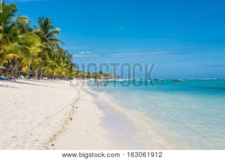 Le Morne Mauritius - December 7 2015: Beach at Le Morne Brabant one of the finest beaches in Mauritius and the site of many hotels and tourism facilities.