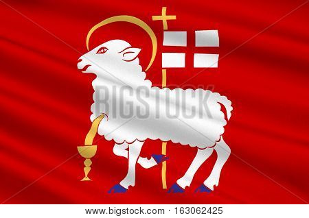 Flag of Visby is a capital city of Gotland Municipality in Gotland County on the island of Gotland Sweden. 3d illustration