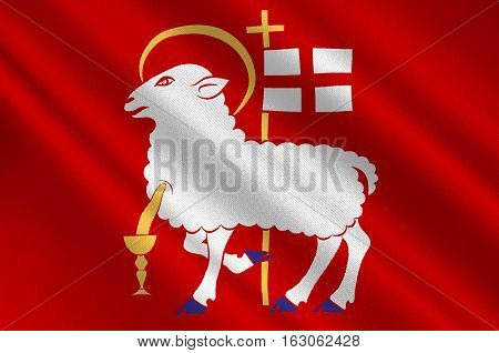 Flag of Visby is a capital city of Gotland Municipality in Gotland County on the island of Gotland Sweden. 3d illustration