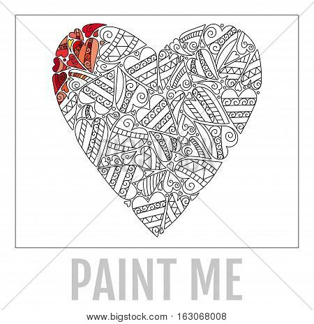 Decorative Love Heart. Vector illustration. Coloring book for adult and older children.