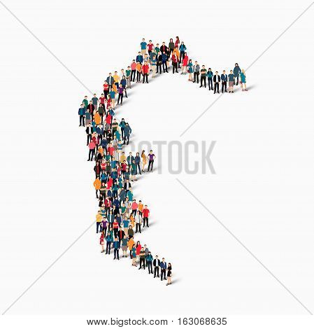 Isometric set of styles, people, map of Azad Kashmir, country, web infographics concept of crowded space, flat 3d. Crowd point group forming a predetermined shape. Creative people.  illustration. Photo .3D illustration. White background . Isolated.