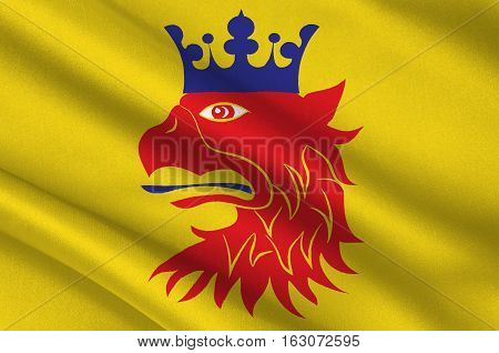 Flag of Scania is the southernmost province of Sweden. 3d illustration