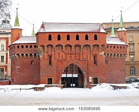 Barbican in Krakow in the winter, Poland