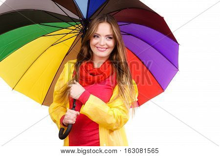 Woman In Rainproof Coat Under Umbrella