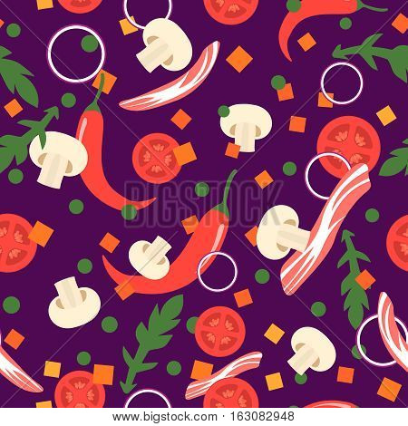 Seamless pattern with food slices. Vector design elements. Flat style
