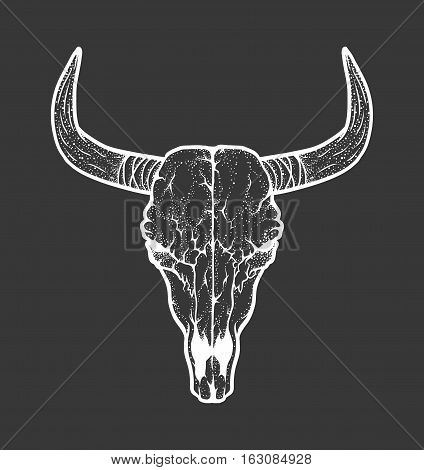 Bull skull native Americans tribal style. Dotted Tattoo blackwork. Vector hand drawn illustration. Boho design