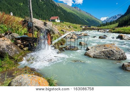 A Small Hydroelectric Power Station On The Mountain River Arashan, Kyrgyzstan.