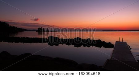 Sunset over a big lake in sweden