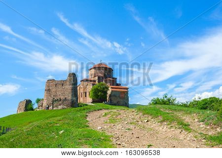 Jvari Monastery - Orthodox church on top of a hill near the town of Mtskheta at the junction of three rivers. It is listed as a World Heritage site by UNESCO. Georgia.