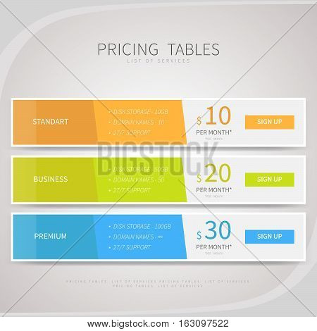 Pricing Comparison Table Set For Commercial Business Web Services And Applications.