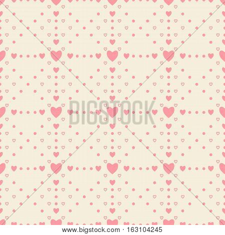 Simple pattern contains hearts composed in groups to create an ornament